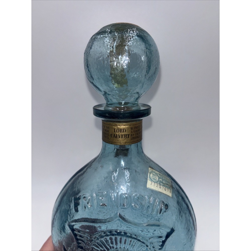 Vintage Whiskey Liquor Bottle Blue Friendship Decanter Glass D-126 Empty - Picture 4 of 5